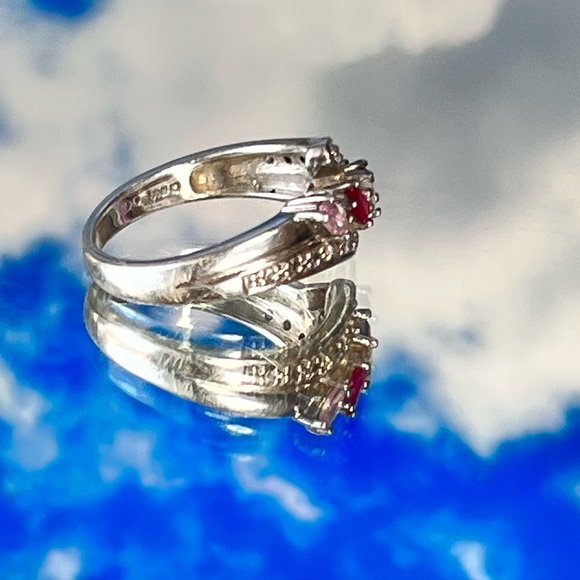 Vintage sterling silver multi gemstones and diamond accents ring, size 6.5 - Picture 7 of 7